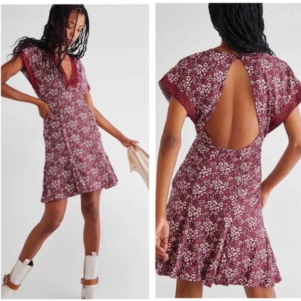 Free People Sweet Talker Floral 90s MinI Dress In Merlot